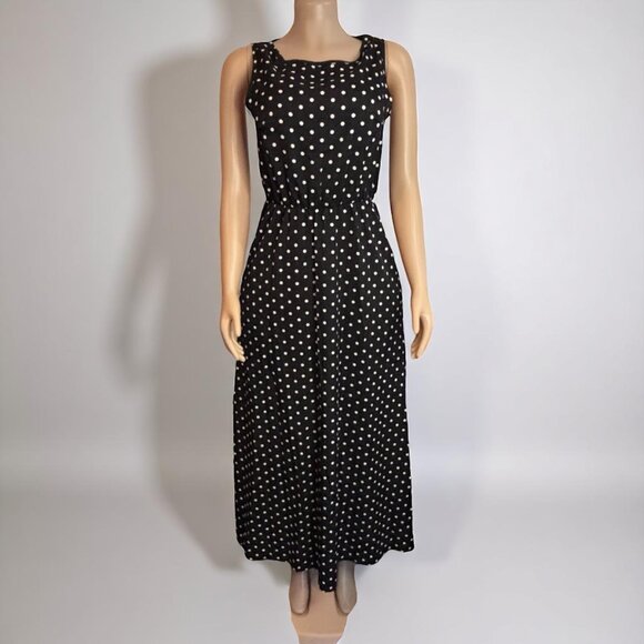 Polka Dot Print Black Maxi Dress - Picture 2 of 7